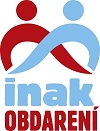 Inak obdarení (Eri tavalla lahjakkaat) -järjestön logo, jossa punaiset ja siniset hahmot ovat yhteydessä toisiinsa symboloiden yhteistyötä ja tukea.